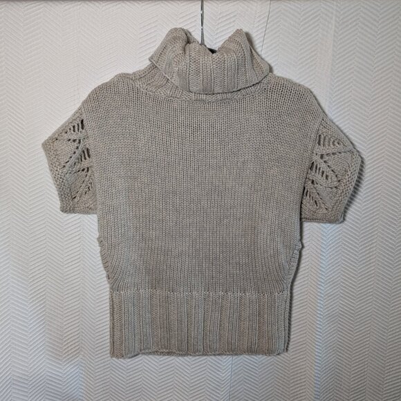 Moda International Chunky Wool Blend Sweater Crochet Turtleneck Neutral Medium - Picture 5 of 10
